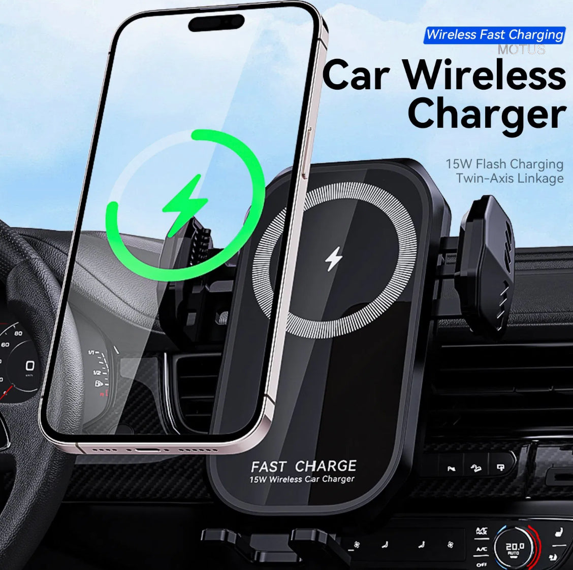 Motus X20 Wireless Car Charger with Phone Holder Mount